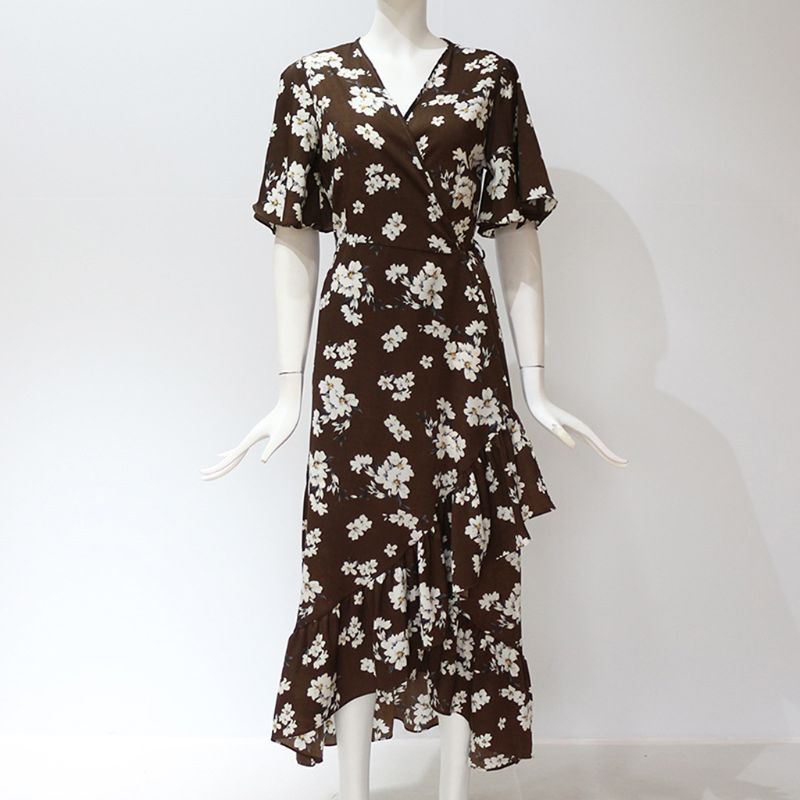 Đầm Maxi Chiffon Tay Cánh Dơi In Hoa Kiểu Boho Xinh Xắn Cho Nữ