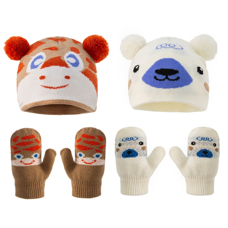 Set Mũ Beanie Dệt Kim Mềm Mại Giữ Ấm Mùa Đông Cho Bé Sơ Sinh