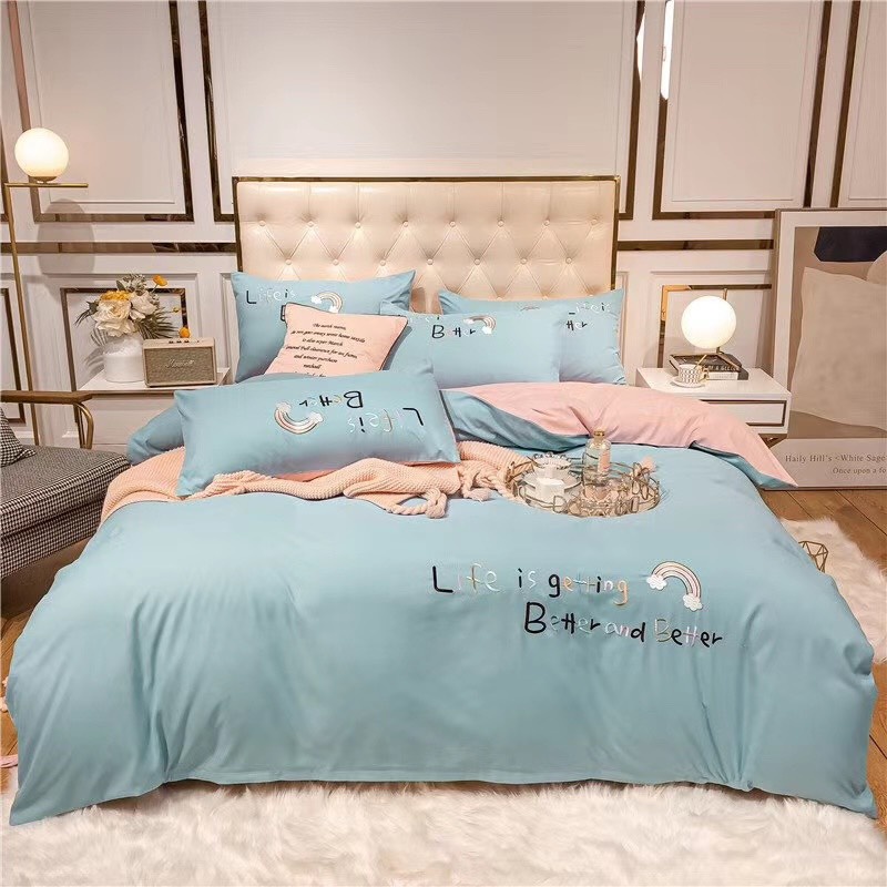 Bộ chăn ga gối Cotton 30s đủ màu sắc dễ thương xinh xắn, chất cotton nhập khẩu cao cấp miễn phí bo chun - Bông.Decor