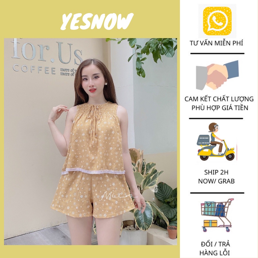 Set Đồ Bộ Ở Nhà Hoa Nhí Viền Ren - Set Bộ Đồ Hoa Nhí Màu Vàng