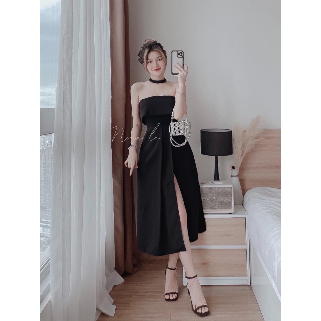 Set bộ đồ nữ xẻ tà cúp ngực bồng bềnh mix quần lót trong phối phụ kiện vòng cổ xinh xắn, sang chảnh dành cho các nàng