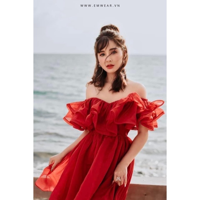 (Mẫu Mới) Đầm Tơ Xước Trễ Vai Mẫu Mới THiết Kế Xinh Như THiên Thần UP Valentina Shop