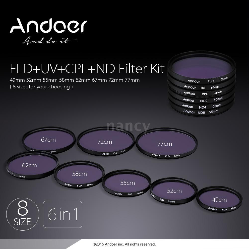 Andoer 52mm UV+CPL+FLD+ND(ND2 ND4 ND8) Photography Filter Kit Set Ultraviolet Circular-Polarizing Fluorescent Neutral De