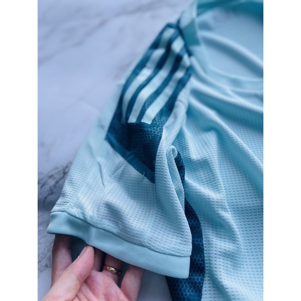 Set Bộ quần áo thể thao bóng đá nam nữ vải gai thái đội tuyển đức áo xanh ngọc quần xanh thẫm xẻ tà 2022 2023