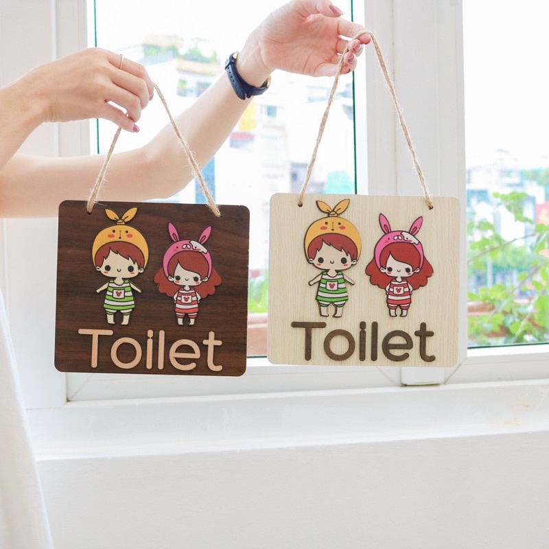 Bảng gỗ Toilet đôi baby tai thỏ