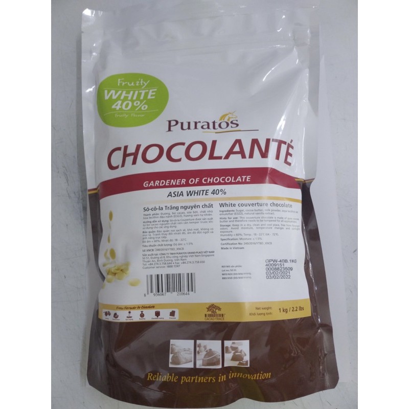 Socola nút trắng fruity 40% Puratos 1 Kg