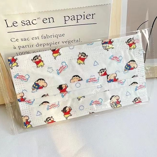 Set 10 / 20 / 30 / 40 / 50 Khẩu Trang 3 Lớp In Hình Cậu Bé Bút Chì Shin-chan Dễ Thương