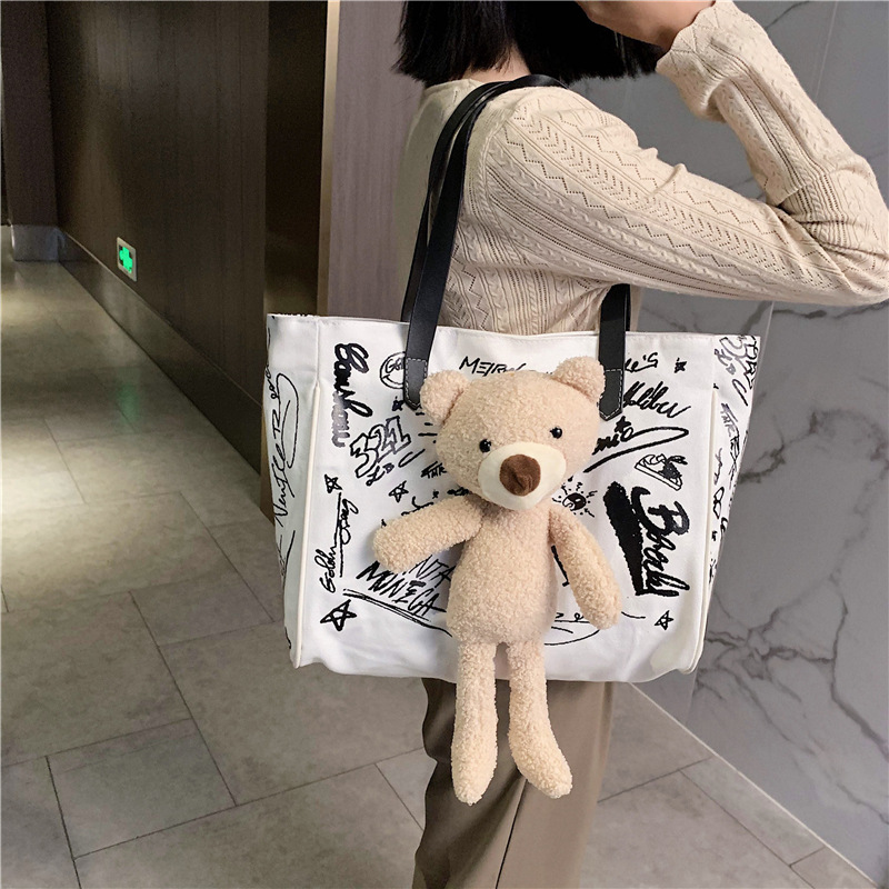 Túi đeo một bên vai IELGY canvas màu đen/ trắng sức chứa lớn đa năng thời trang đơn giản thường ngày nhỏ gọn cho nữ