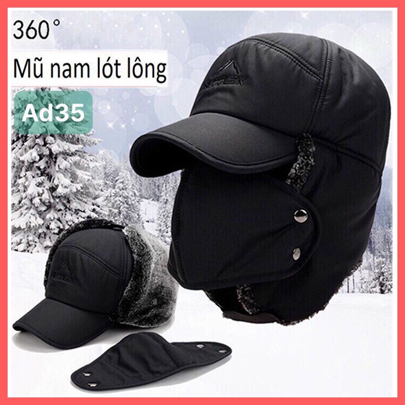 Mũ lót lông nam 💥FREESHIP ĐƠN 50k💥 mũ lưỡi trai trùm tai kèm khẩu trang