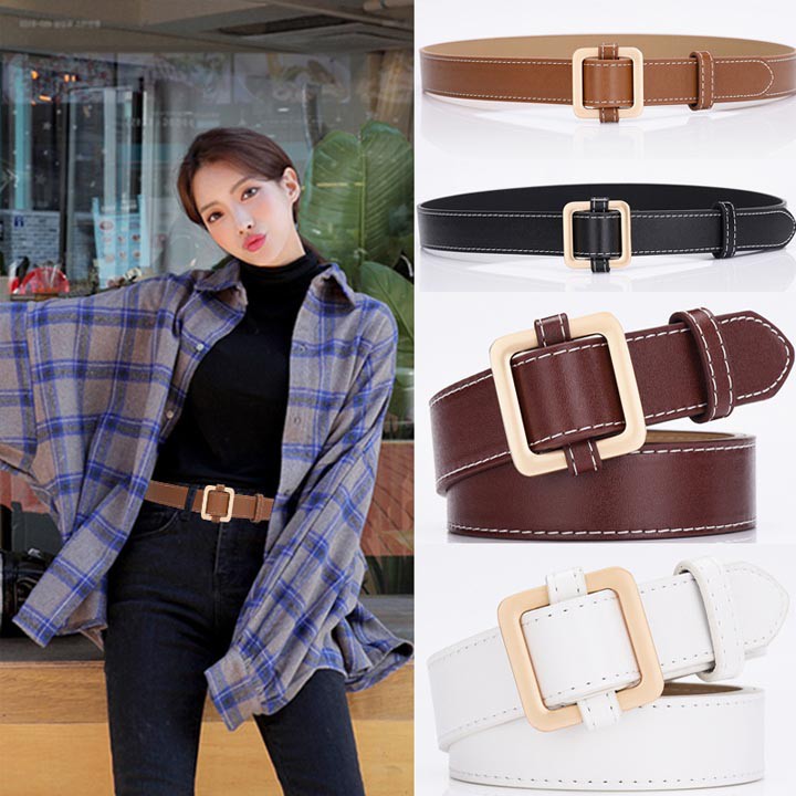 [ Hình thật - Video - Miễn ship] Thắt lưng nữ khóa vuông đơn giản cá tính | BigBuy360 - bigbuy360.vn