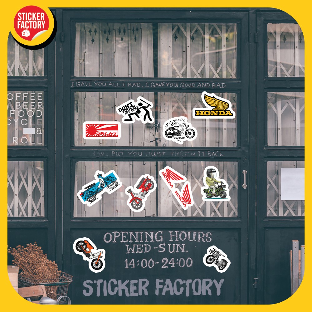 Super Cub - hộp set 100 sticker decal hình dán nón bảo hiểm , laptop, xe máy, ô tô - STICKER FACTORY