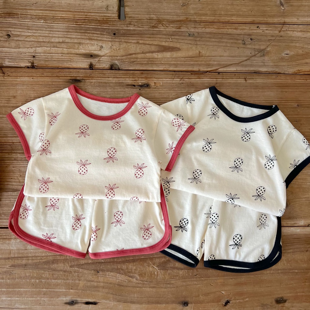 Set Áo Thun Ngắn Tay In Hình Quả Dứa Và Quần Short Thời Trang Mùa Hè Cho Bé