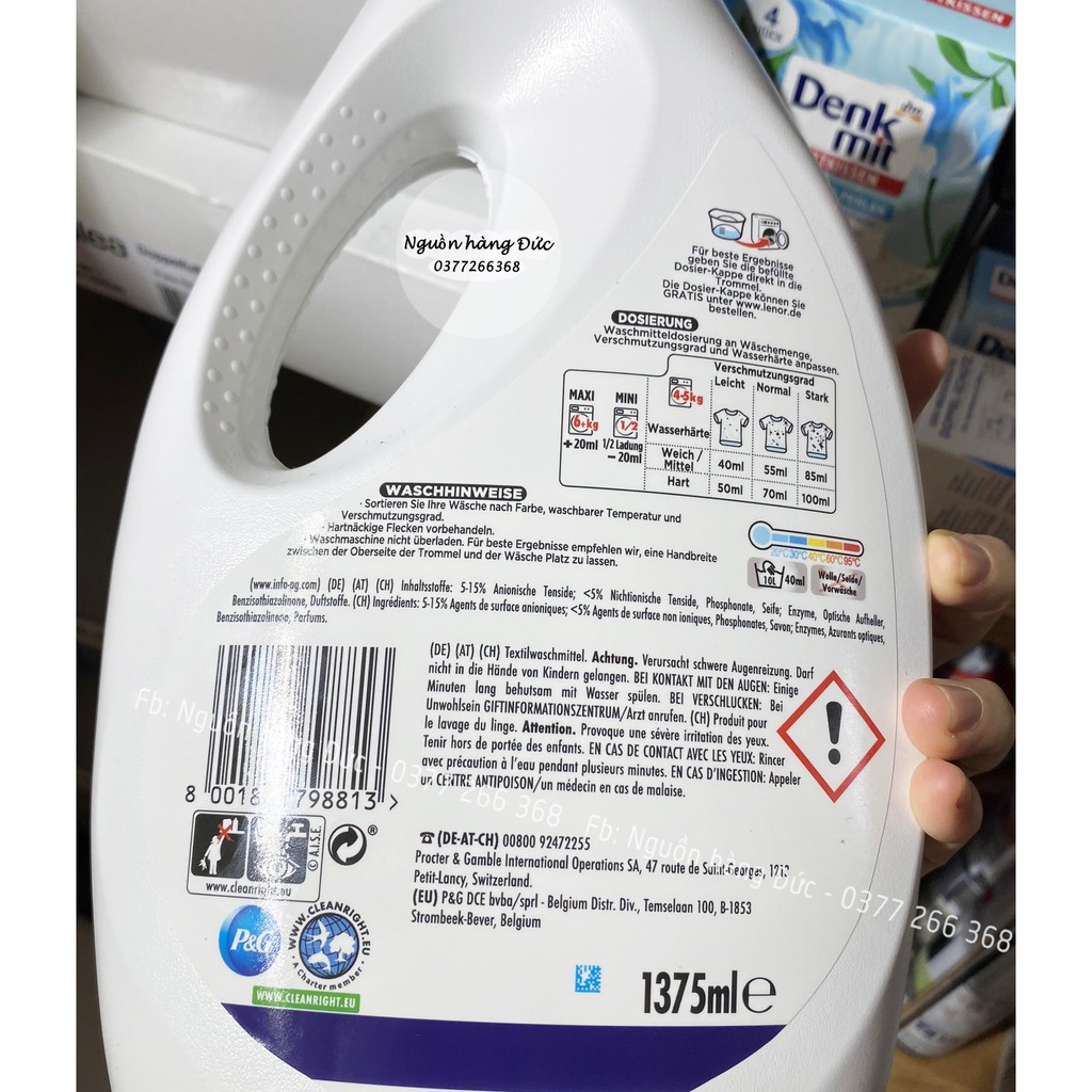 Nước Giặt Lenor Đức 2in1 làm mềm vải cho da nhạy cảm trẻ em, bé sơ sinh - Nguồn hàng Đức