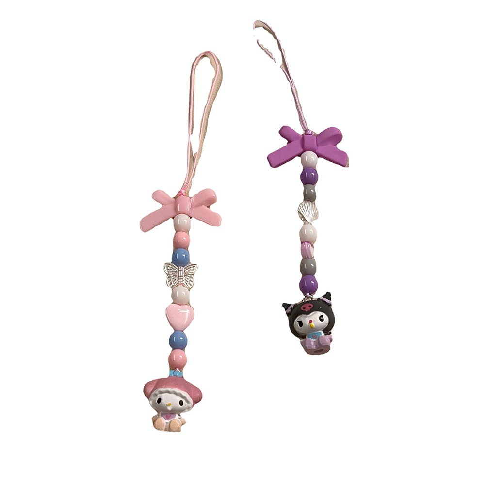 SANRIO Móc Khóa Hoạt Hình Đính Nơ Trái Tim Xinh Xắn Cho Điện Thoại