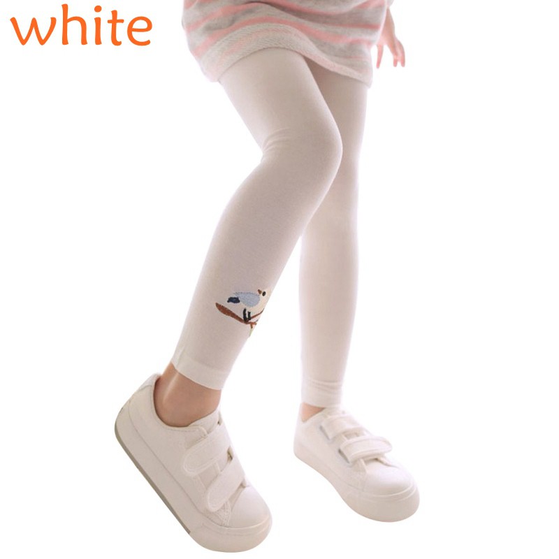 Quần legging thêu hình chim chất liệu cotton mềm mại cho bé gái