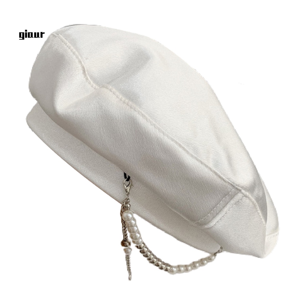 Mũ beret mềm đính ngọc trai giả màu sáng cho nữ