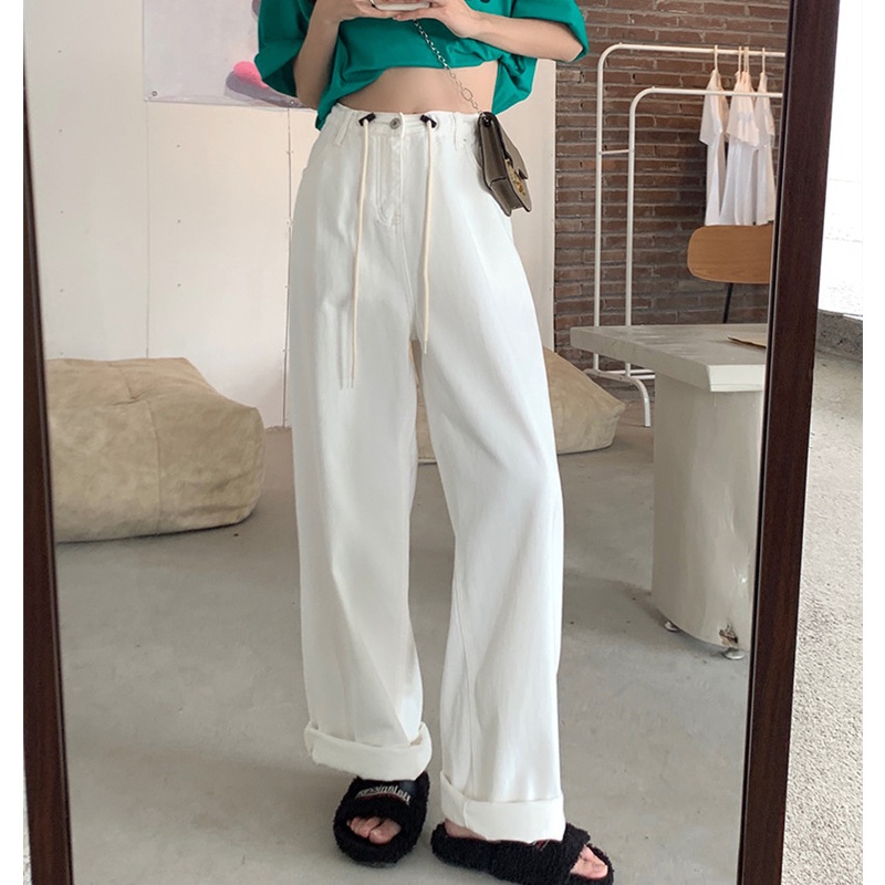 Quần Jean Dài Lưng Cao Ống Rộng Thời Trang Cá Tính Cho Nữ