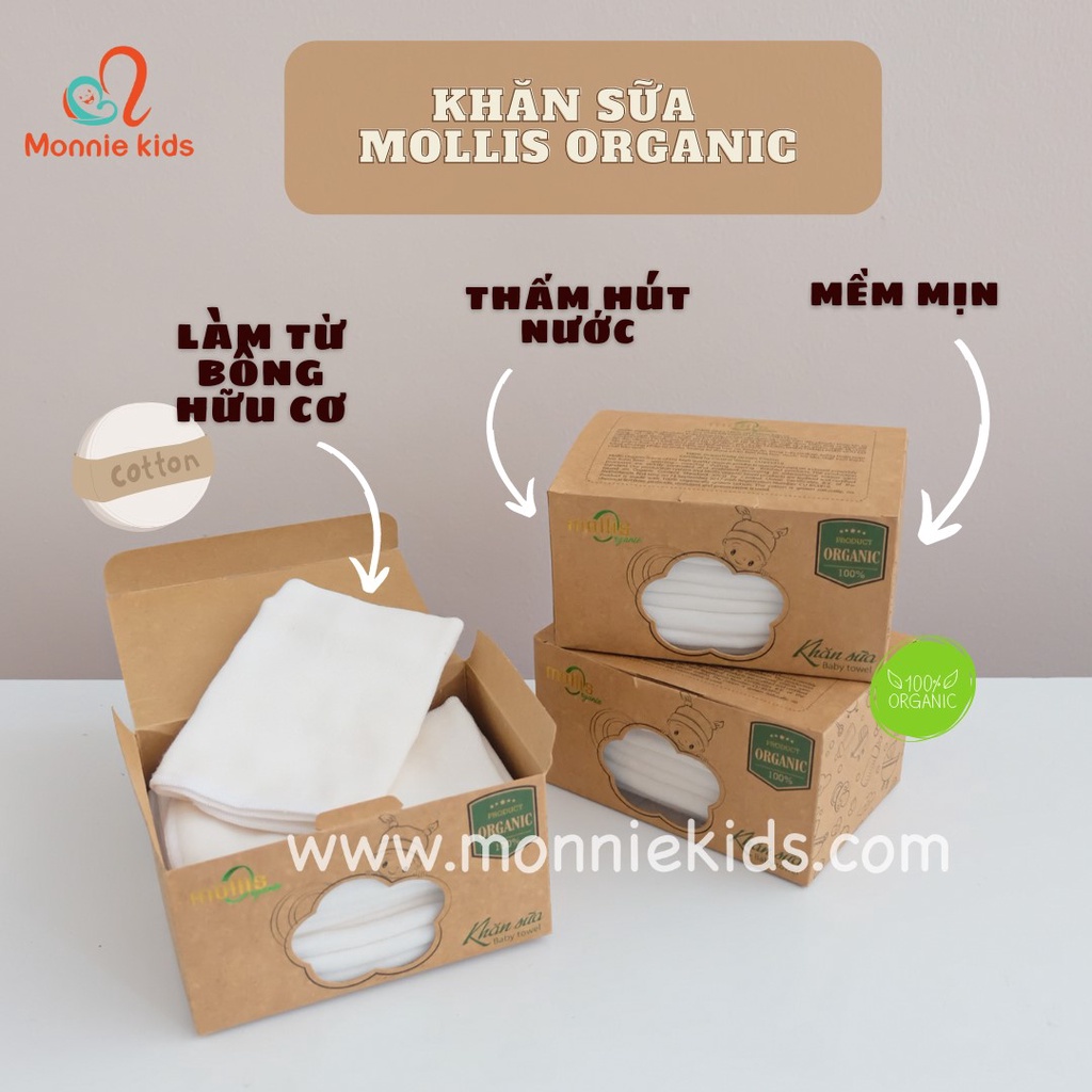 Set 10 Khăn Sữa Cao Cấp MOLLIS ORGANIC 30x30CM