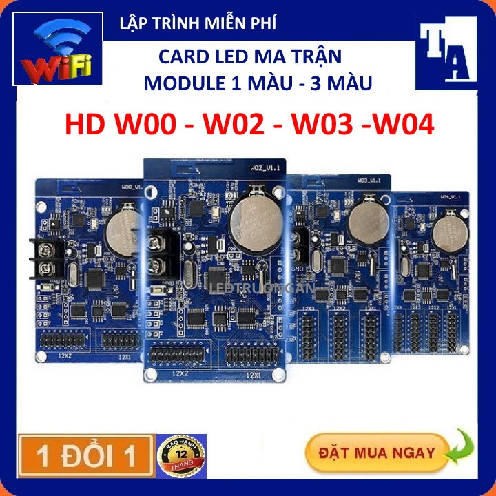 Card led ma trận HD W04, W03, W02, W00, mạch diều khiển led ma trận 1 màu - 3 màu