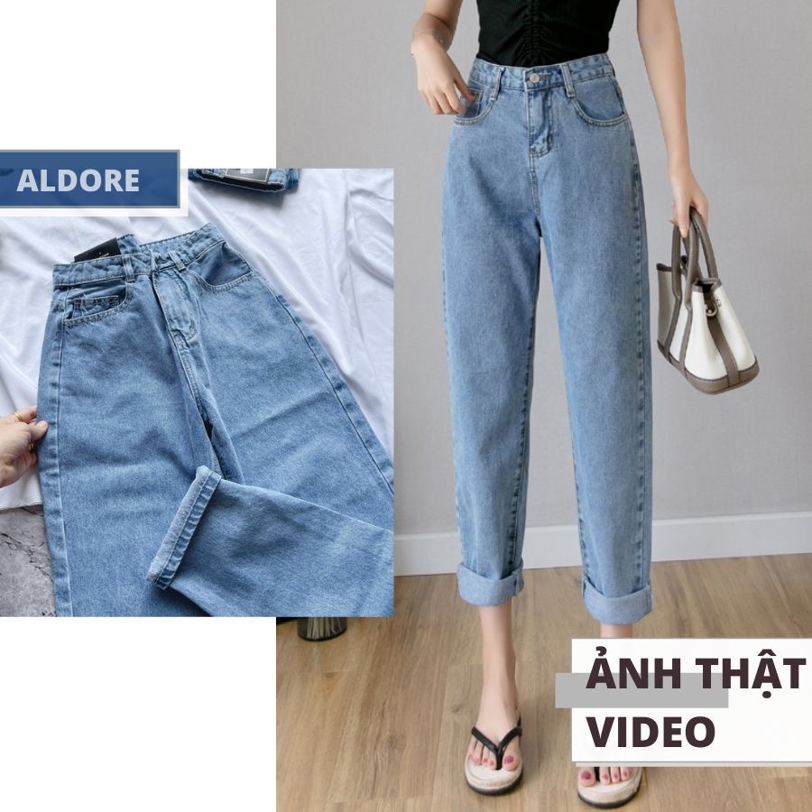 Quần jean baggy nữ xanh nhạt thương hiệu Aldore phong cách học sinh MS007N