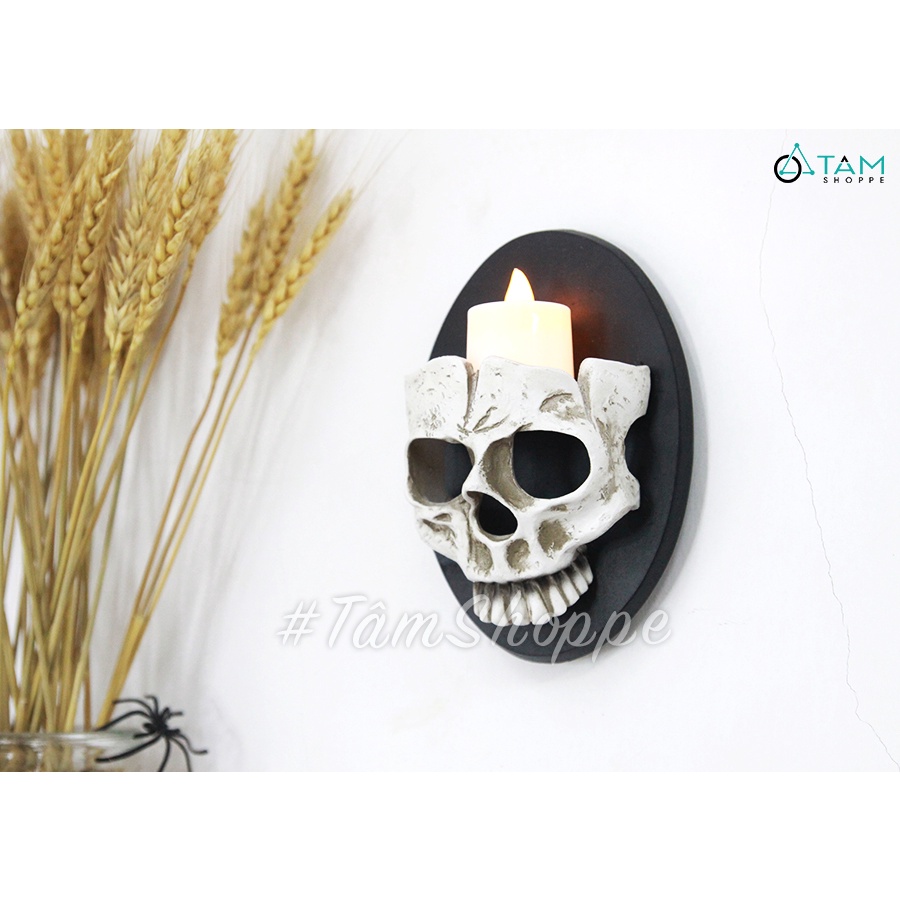 Chân nến đầu lâu treo tường hình ovan đen CHN-33_TAN
