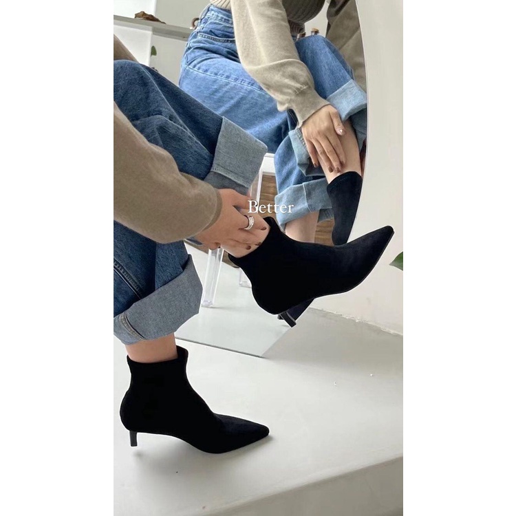 Boot mũi nhọn da lộn Better shoes, đường chỉ dọc giữa, đế cao 4cm - 251021003