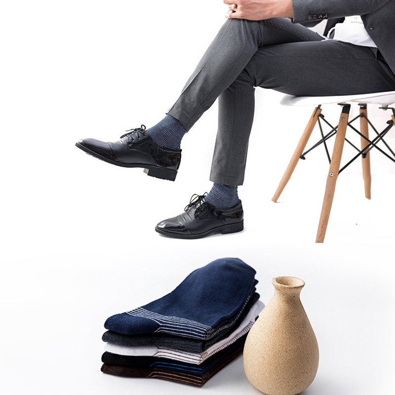 Vớ cotton mỏng dài kẻ sọc màu trơn thoáng khí mùa xuân hè công sở cho nam