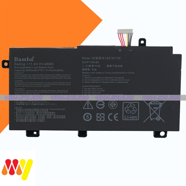 PIN DÙNG CHO ASUS X504 FX504GD FX505 FX505GE FX80 FX80 (B31N1726) New. Bảo hành toàn quốc 1 đổi 1