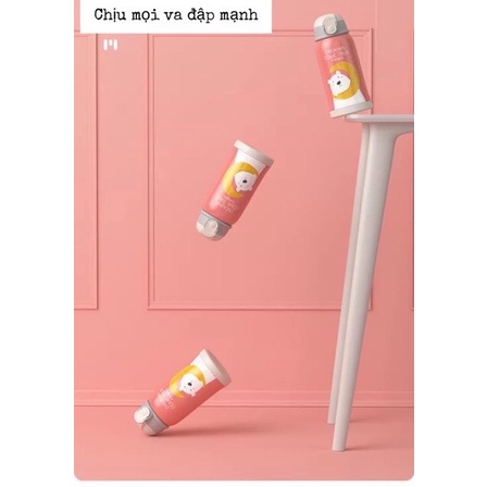 Bình Giữ Nhiệt Cho Trẻ em - Có Ống Hút, 2 Nắp Tiện Lợi, Chất Liệu Thép Không Gỉ inox 304 Cao Cấp, An Toàn Tuyệt Đối