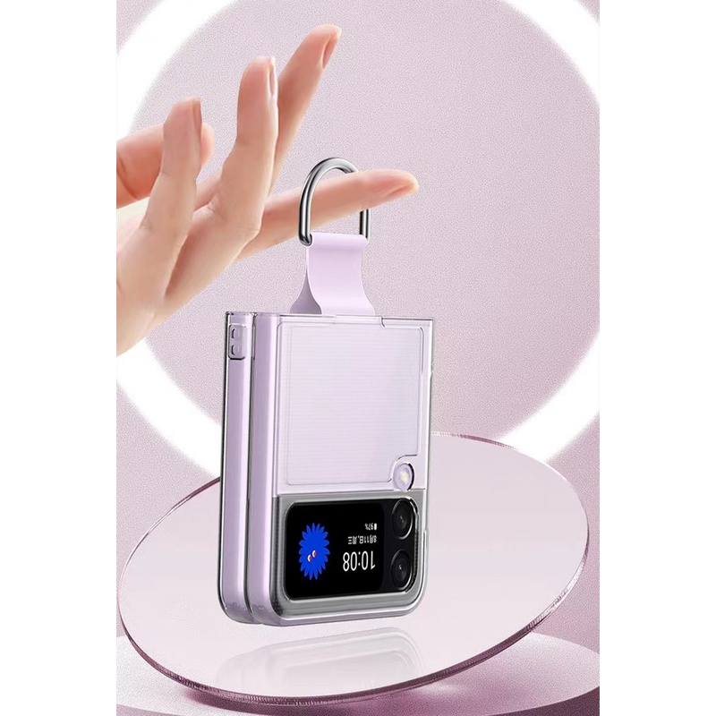 Ốp Điện Thoại PC Cứng Mỏng Trong Suốt Chống Sốc Kèm Móc Xỏ Ngón Cho Samsung Galaxy Z Flip 4 5G