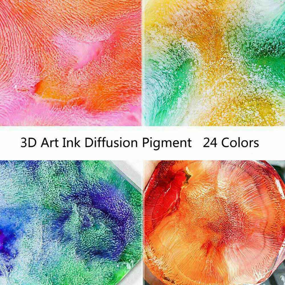 24 Colour 10ML Alcohol Ink Diffusion Resin Pigment Kit Liquid Colorant Dye Art DIY