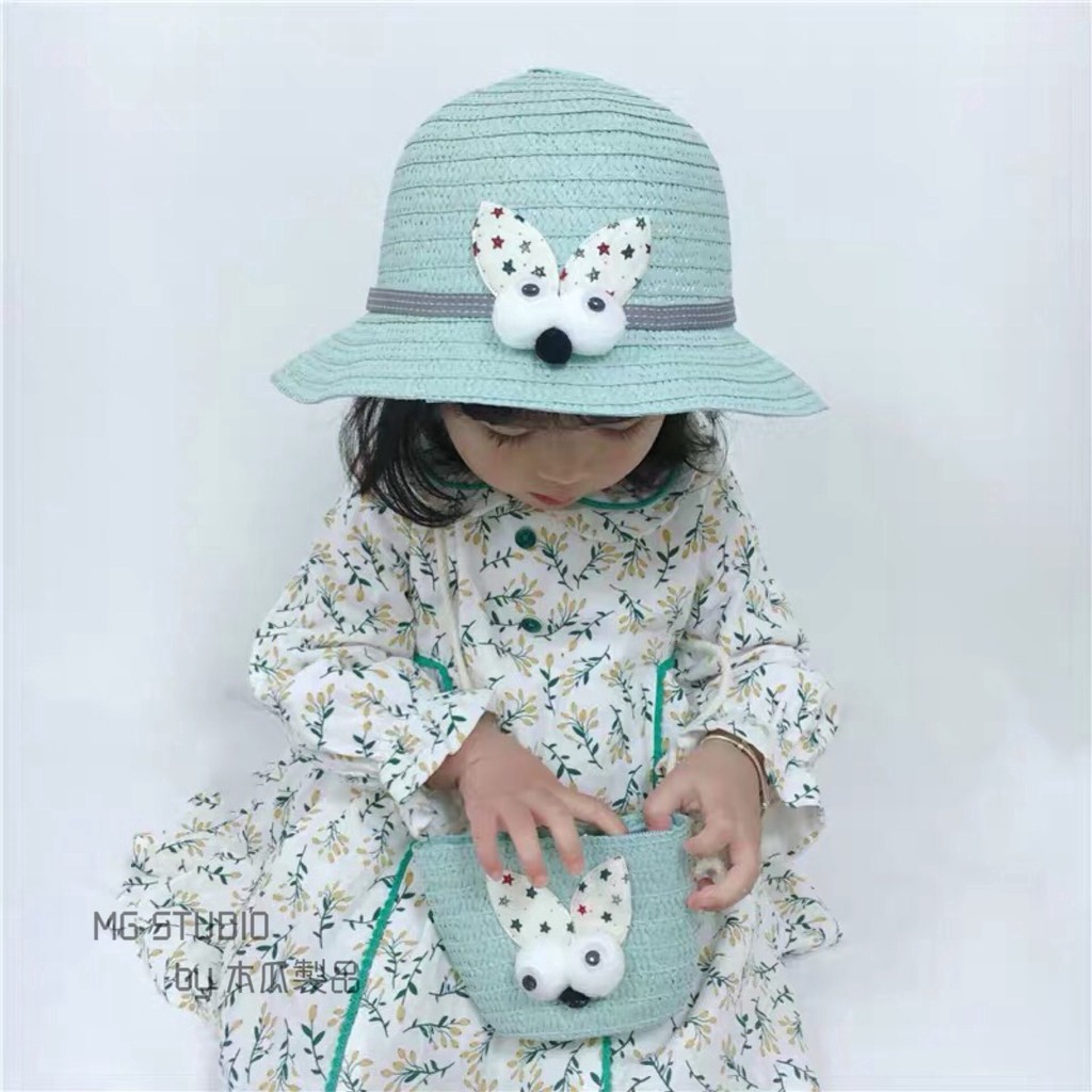Nón cói rộng vành phong cách công chúa dễ thương dành cho các bé kèm giỏ xách - Kara House