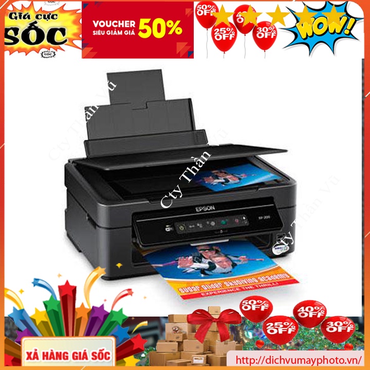 Máy in phun màu Epson XP-200 hàng mới 100% đa năng in wifi Scan copy bảo hành NOVADO