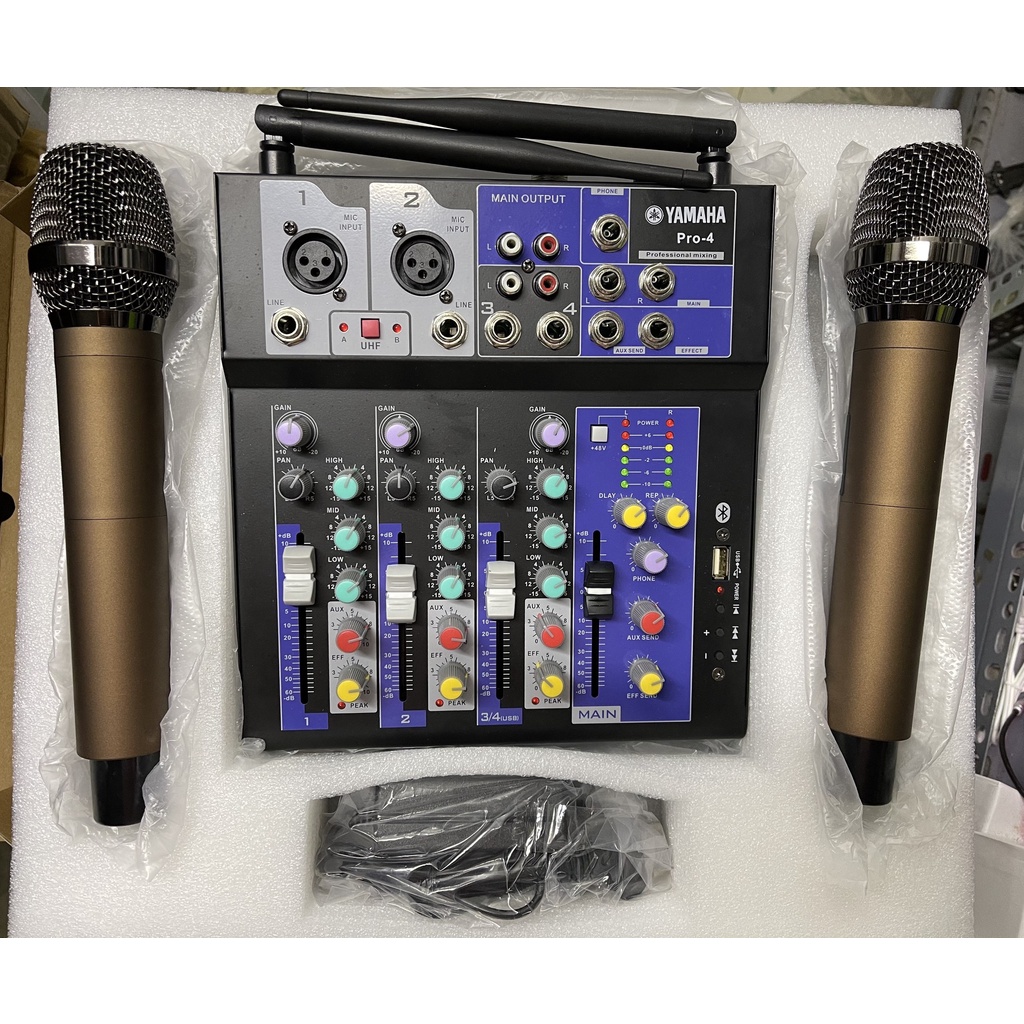 BỘ MIXER F4 USB + KÈM 2 MICRO KHÔNG DÂY CHUẨN HAY BẢN NÂNG CẤP CỦA MIXER G4 CỰC HAY