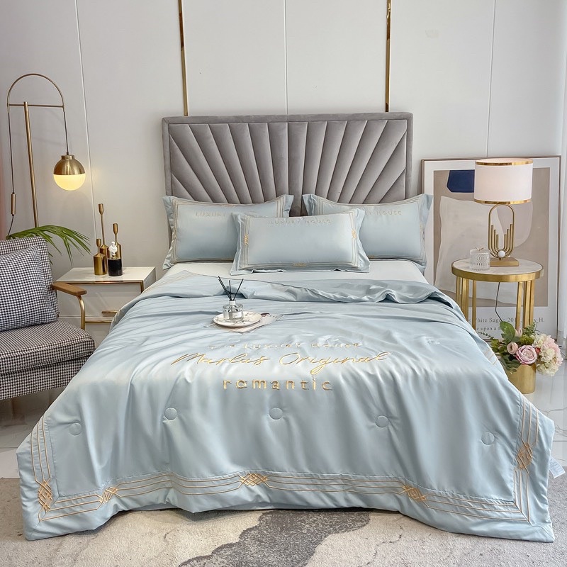 Bộ ga gối lụa chăn trần Marlas Original mềm mại sang trọng,bộ lụa 4 món chăn trần thoáng mát mềm mại