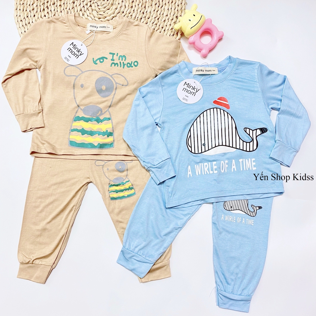 Bộ Dài Tay Minky Mom Viền Họa Tiết Cá Heo Xanh- Gấu Cho Bé(6-19kg) (SP001243)