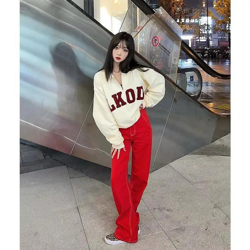 Quần denim ống rộng dáng suông phong cách xuân thu thời trang 2022 cho nữ 64E2