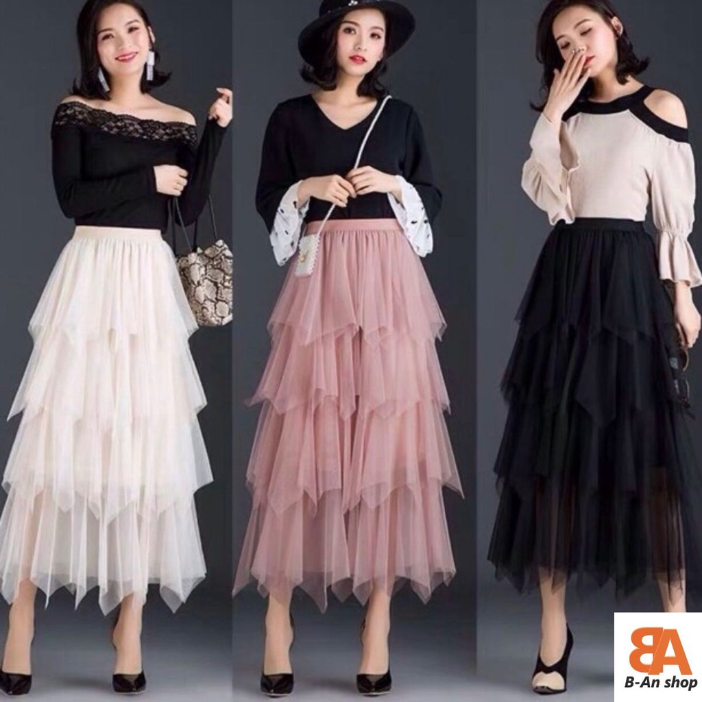 Chân váy công chúa 4 tầng 2 lớp_chân váy tầng xinh