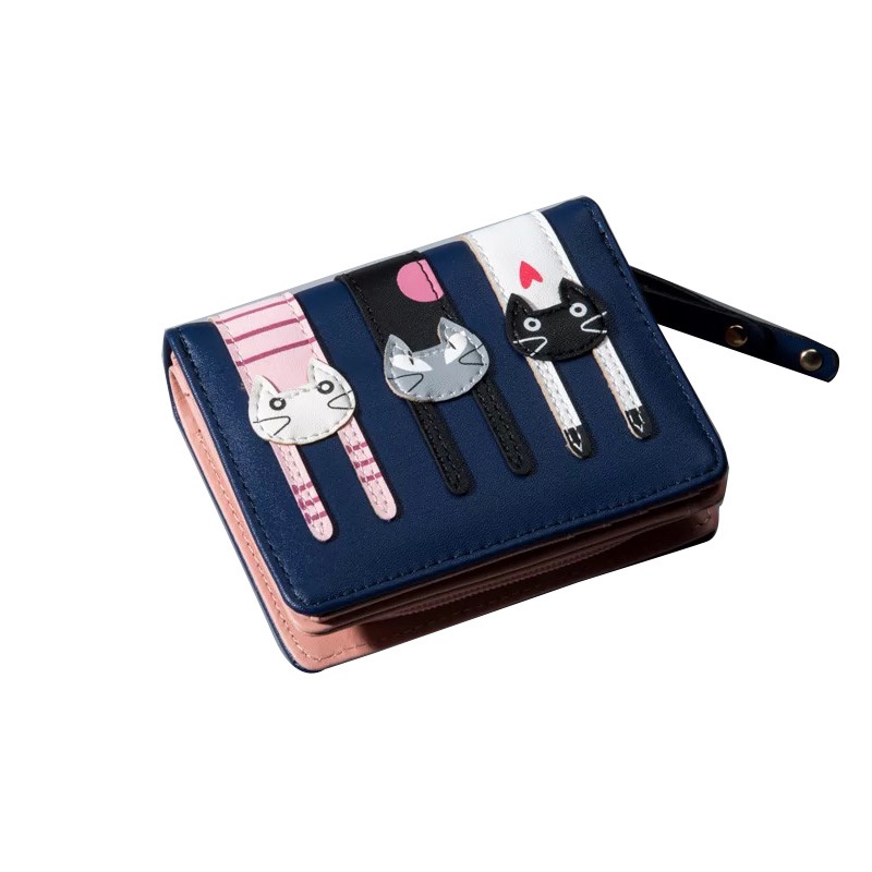 Ví Ngắn Cỡ Lớn Có Khóa Kéo Họa Tiết Mèo Hoạt Hình Phong Cách Hàn Quốc Cho Nữ