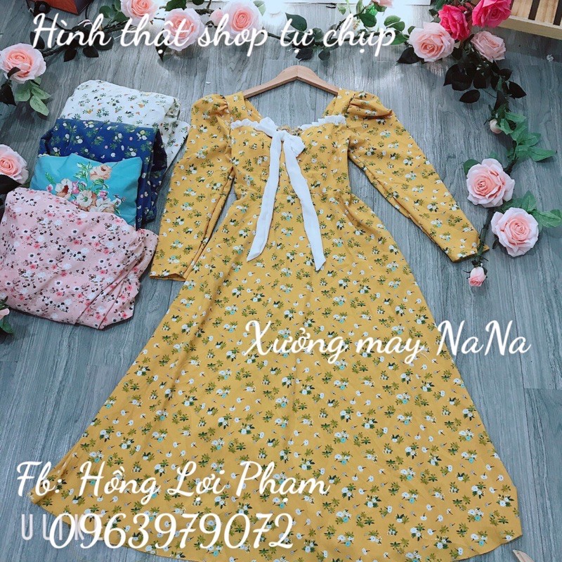Đầm maxi hoa nhí cột nơ có mút ngực (hình thật +video) | BigBuy360 - bigbuy360.vn