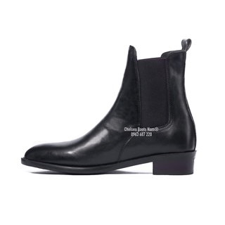 ( Chun thẳng ) Giày Bốt Nam, 4cm Heels Chelsea Boots Da Bò Classic