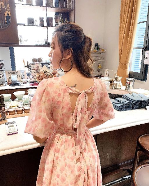 Đầm hoa hồng nơ lưng