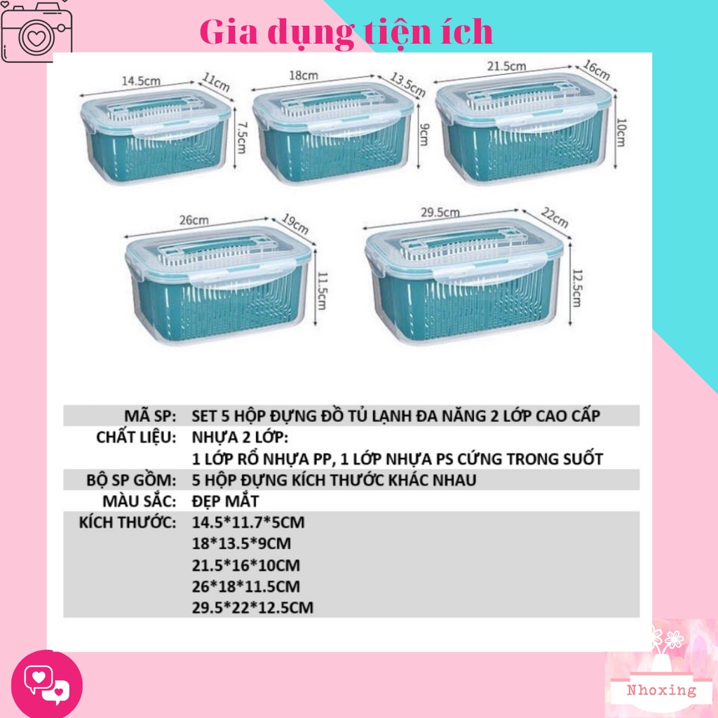 SET 5 Hộp Đựng Đồ, Thực Phẩm Bảo Quản Tủ Lạnh Đa Năng Có Nắp Đậy Cao Cấp (Siêu Rẻ)
