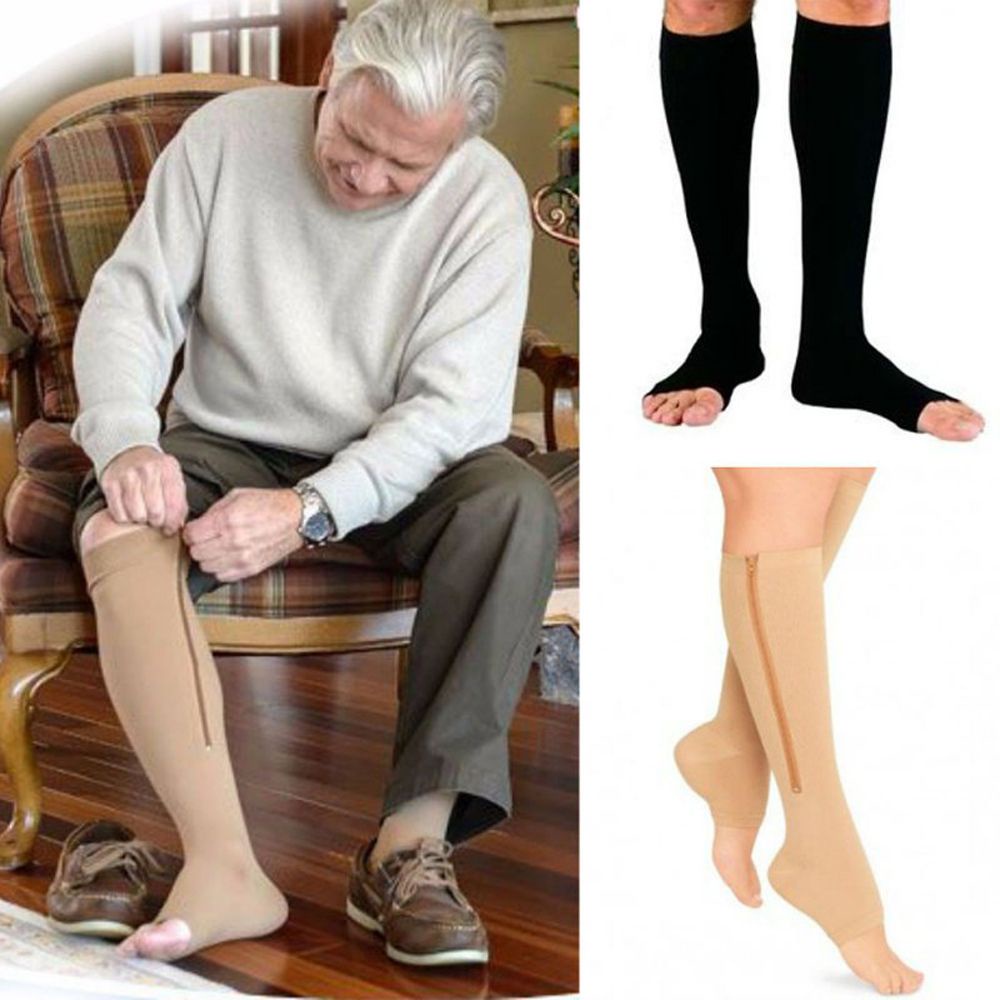 Vớ ôm dài đến đầu gối hỗ trợ giãn tĩnh mạch đi xe đạp chuyên nghiệp với dây kéo tiện dụng hở ngón chân/ nhiều màu