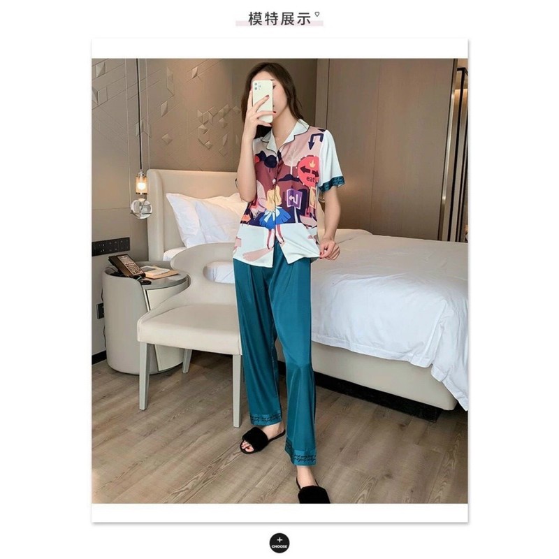 set ngủ piama chất liệu satin cao cấp nhập QC P003