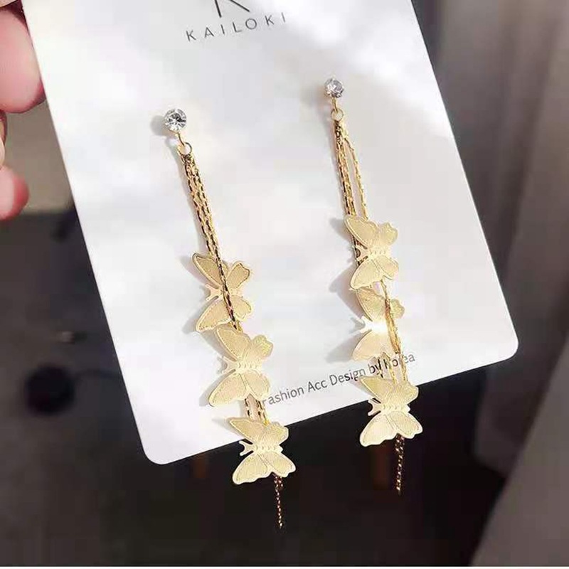 Bông Tai Dài Hình Bướm Bằng Thép Titan Ngọt Ngào