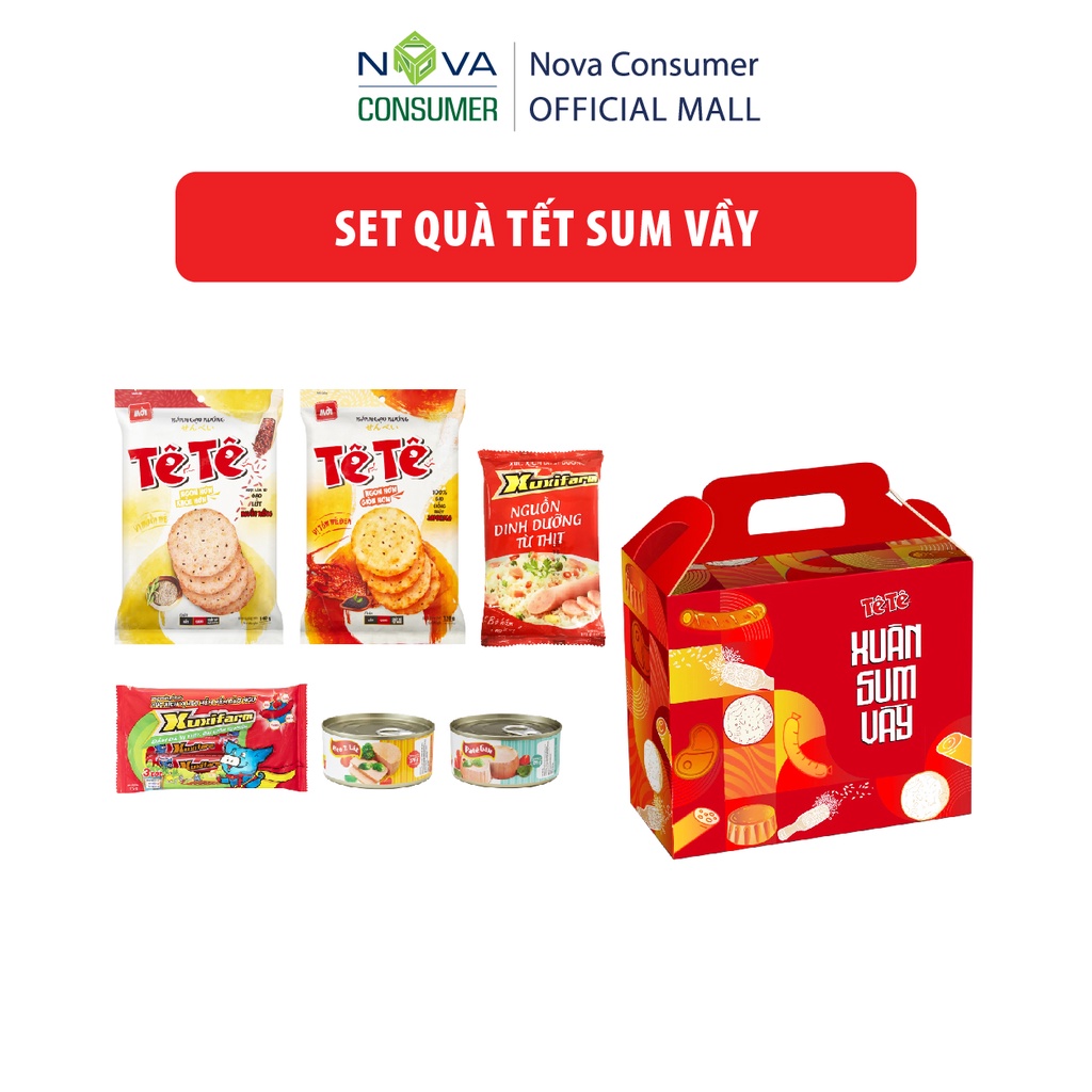 Set Quà Tết Sum Vầy (Bánh gạo Tê Tê, Xúc Xích Dinh Dưỡng Xuxifarm, Đồ Hộp Master T) | BigBuy360 - bigbuy360.vn