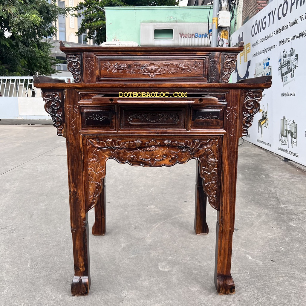 Bàn thờ gia tiên gỗ muồng 2 tầng ngang 1m07