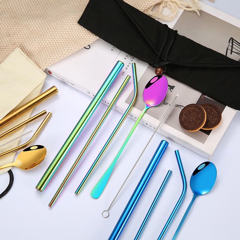 Bộ Ống Hút Và Muỗng Bằng Thép Không Gỉ 304