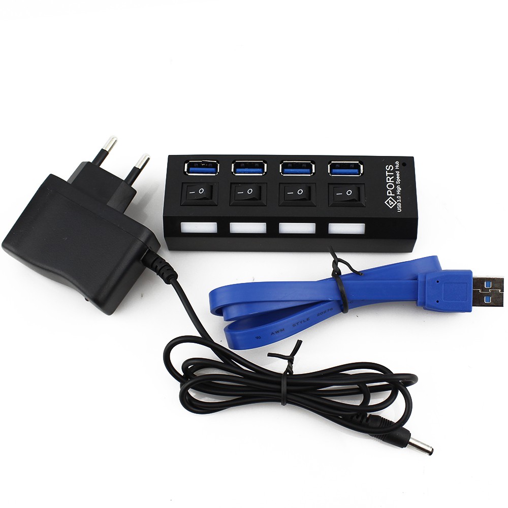Bộ Chia 4 Cổng USB 3.0 5Gbps Đầu Cắm EU/US/UK Có Công Tắc Cho Máy Tính